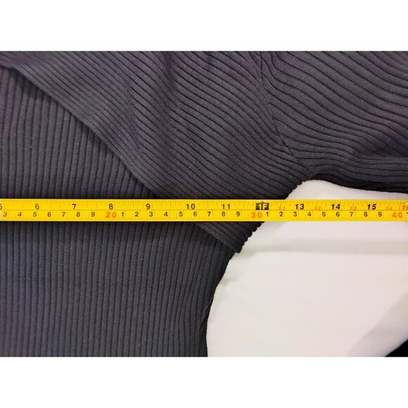 Elegant Black Ribbed Knit Dress With Asymmetrical Neckline, Long Sleeves, Size S - Picture 8 of 10